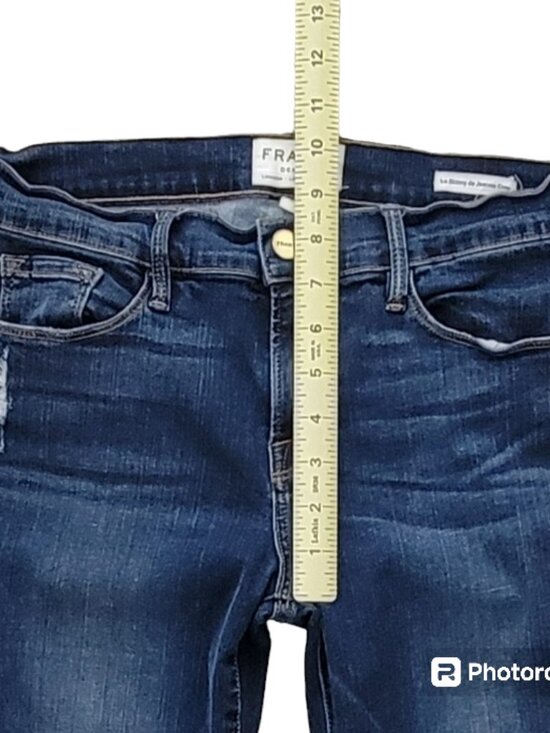 Frame Denim Crop Jeans Thorpe Dark Wash Raw Hem Distressed Size 29 - Picture 10 of 12